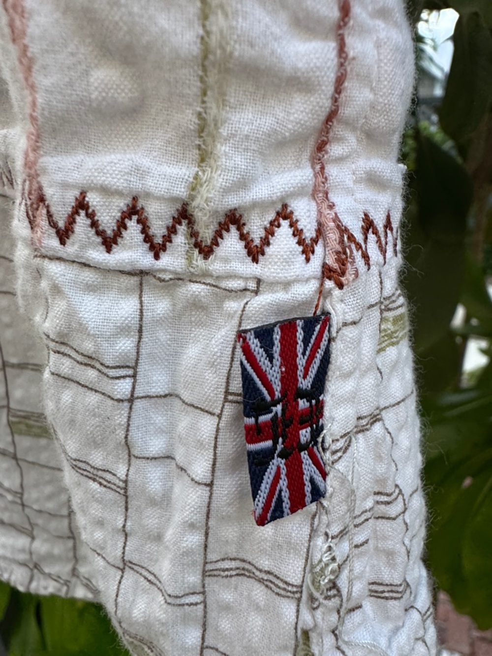 English Laundry Ivory Shirt Jacket with Tan Embroidered Panels - Picture 5 of 7
